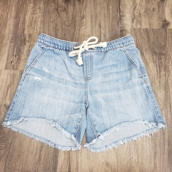 aerie Pants - Aerie XS Women's Pull On Rope Drawstring Tie Light Wash Raw Hem Jean Shorts Pull